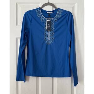 Cabana Life Women's Blue Embroidered Rashguard Size Medium.